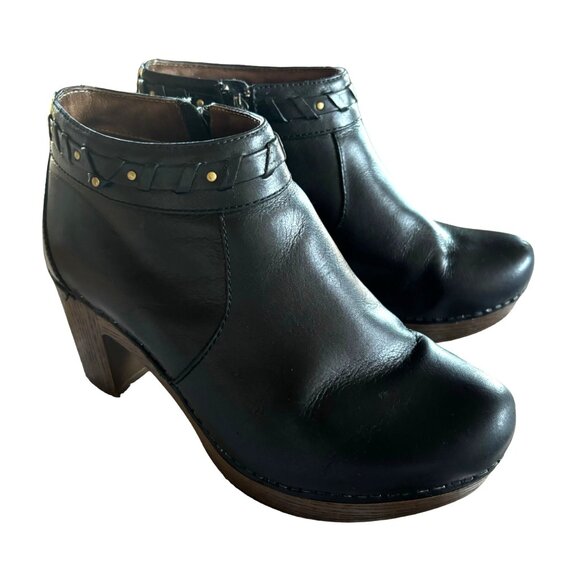 Dansko Dabney Black Nubuck Leather Platform Boots Booties Clogs Side Zip Size 39 - Picture 1 of 13